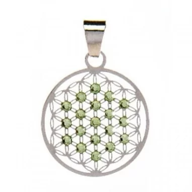 Edelstahl-Anhänger Peridot Blume des Lebens
