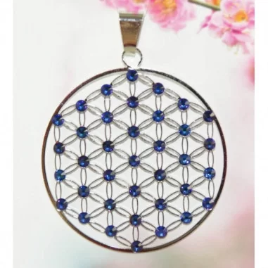 Edelstahl-Anhänger Meridian blue Blume des Lebens