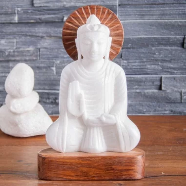 Buddha 21cm Alabaster mit Holz