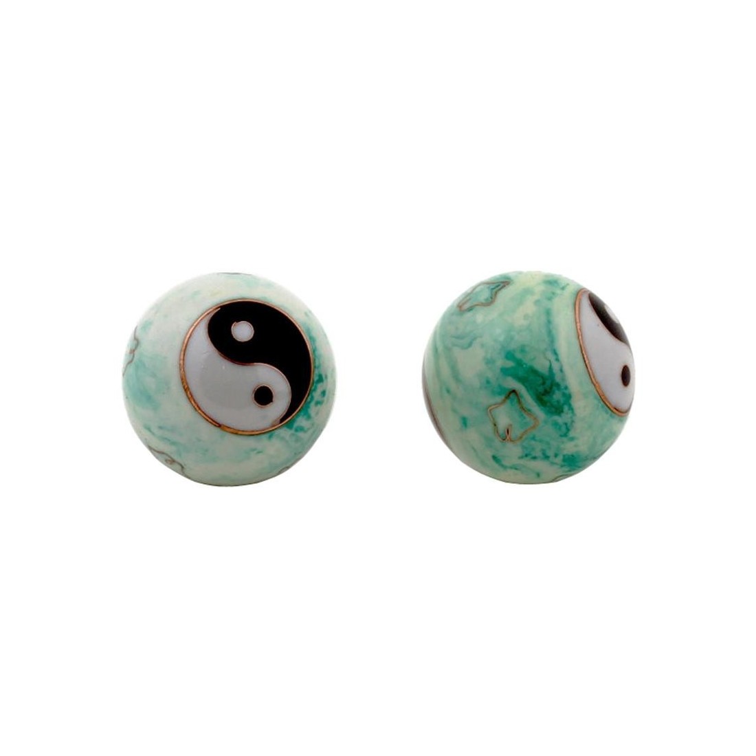 Qi Gong Kugeln 40mm Yin Yang weiss/grün marmoriert