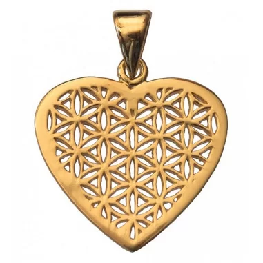Anhänger Herz Blume des Lebens - Silber 20mm vergoldet