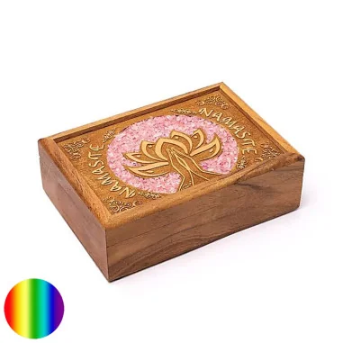 Holzschatulle - Lotus Namaste mit Rosenquarz